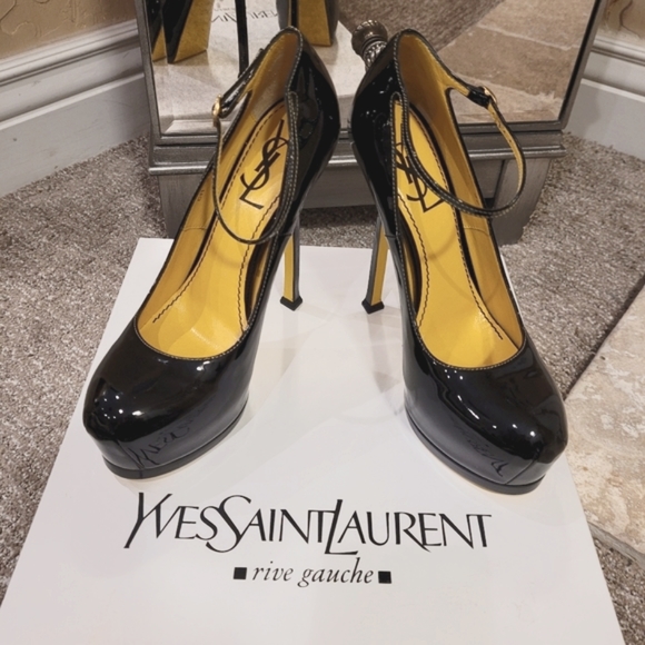 YVES SAINT LAUTENT (YSL) Ankle Strap Pump, Black & Yellow Patent shoe, size 37 - Picture 3 of 17